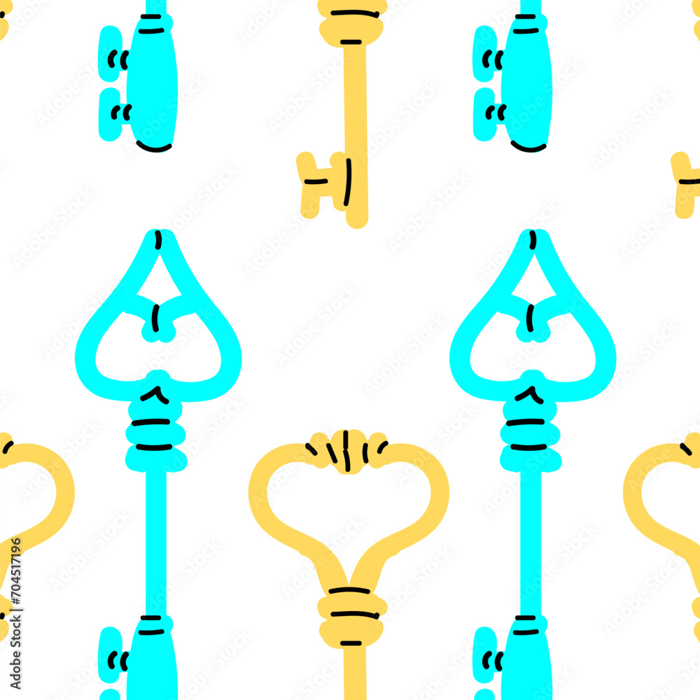 modern retro keys in bright 90s blue and yellow colors. Vector illustration can used for textile, poster, greeting card. 