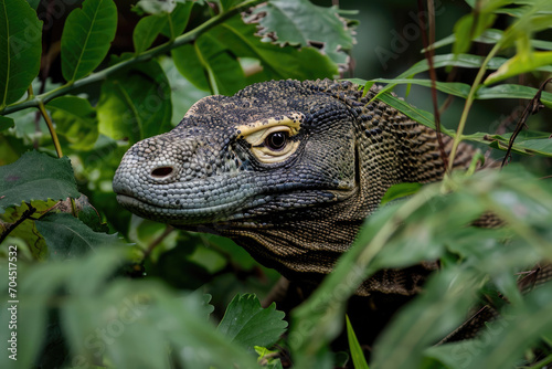 A stealthy Komodo Dragon navigating its way through the lush forest