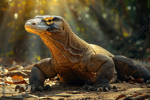 A majestic Komodo Dragon basking in the warm sunlight photo