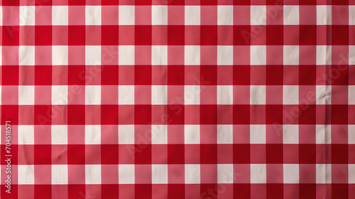 above view of classic Italian table cloth with red and white strips forming a pattern of squares
