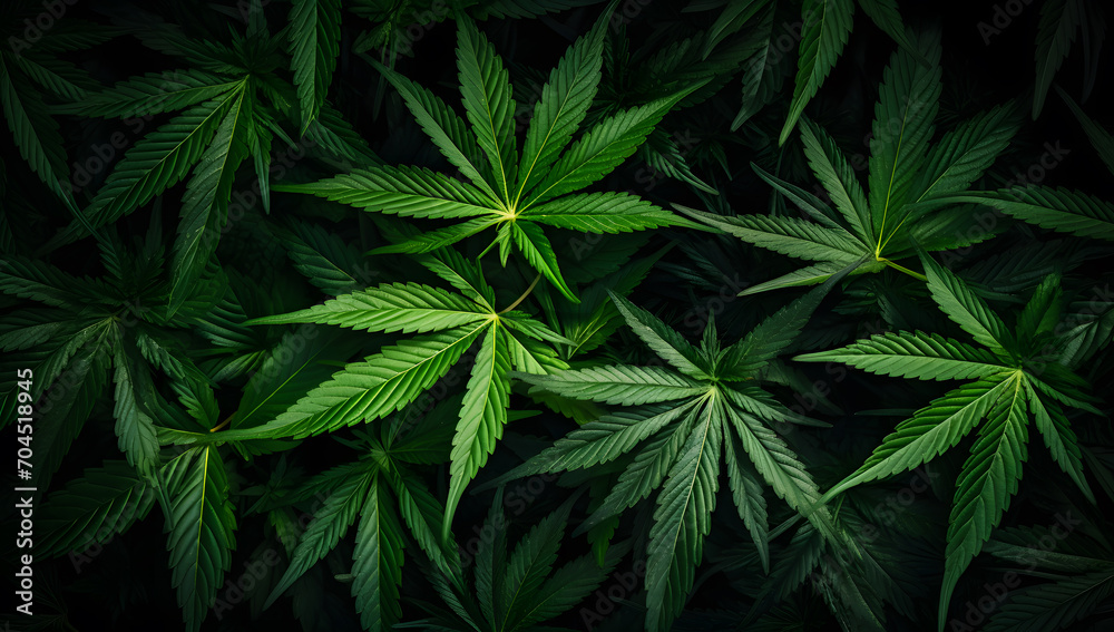 Green cannabis leaves background, Medical cannabis - obrazy, fototapety, plakaty 