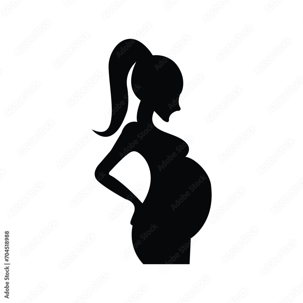 Creative pregnant woman silhouette vector art illustration.