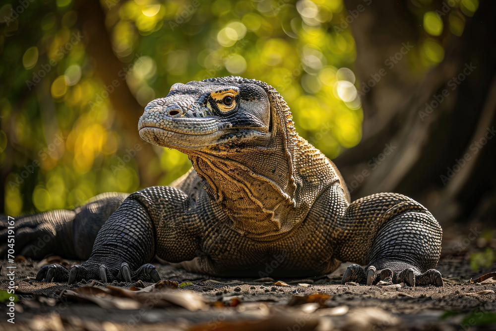A majestic Komodo Dragon basking in the warm sunlight