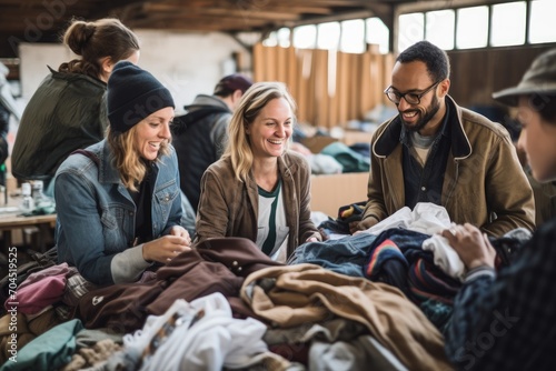 Zero waste enthusiasts participating in a clothing swap.  photo