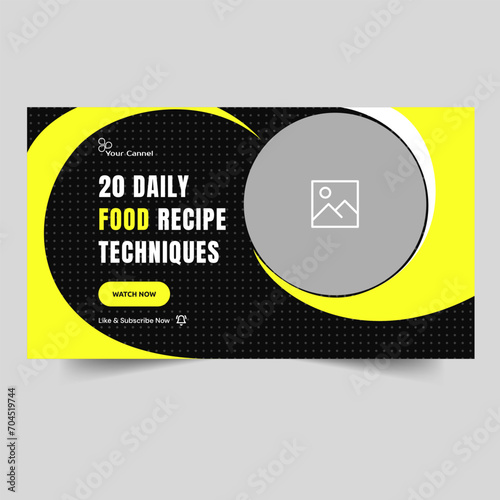 Video tutorial vector illustration food recipe tips and tricks thumbnail banner design, food review techniques video cover banner design, fully editable vector eps 10 file format