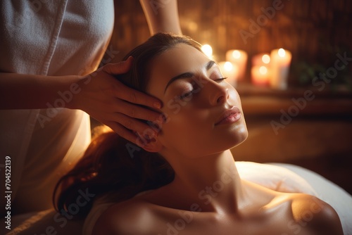 Woman getting a massage at the zen spa by a woman, in the style of soft focus nostalgia, 