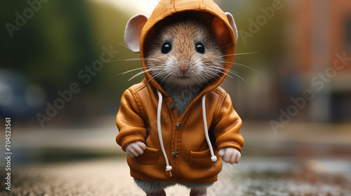 A cute little mouse with a hoodie and tennis shoes, beautiful background.Generative AI photo