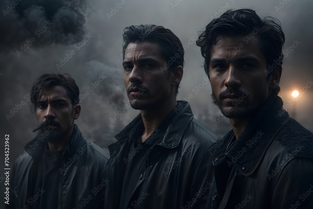 A diverse group of men standing side by side in a show of unity, teamwork, and collaboration. created with generative AI technology A diverse group of men standing side by side in a show of unity, teamwork, and collaboration. created with generative AI technology