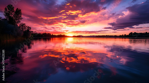 Sunset Serenity. A Breathtaking Lakeside View.