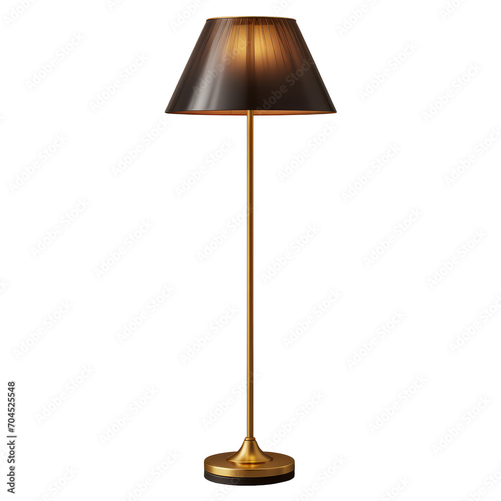 A tall brass floor lamp. Isolated on transparent background. AI generated. A tall brass floor lamp. Isolated on transparent background. AI generated.