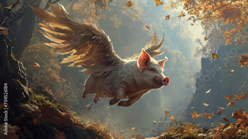 Winged pig in flight. If pigs could fly.