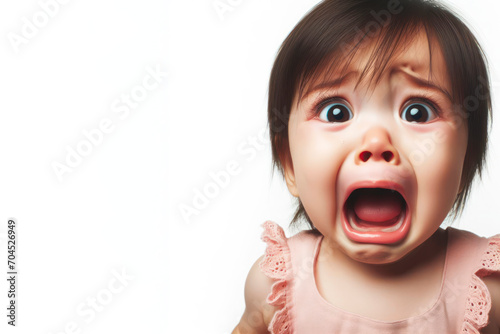 Shocked cute little baby girl child crying and screaming with large eyes. ai generative