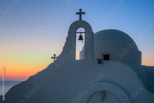 orthodox church in Mykonos at sunrise