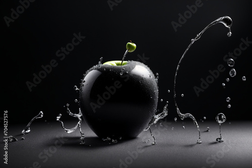 Black Canvas Magic: Capturing the Essence of Apple and Water Drops. generative AI. photo