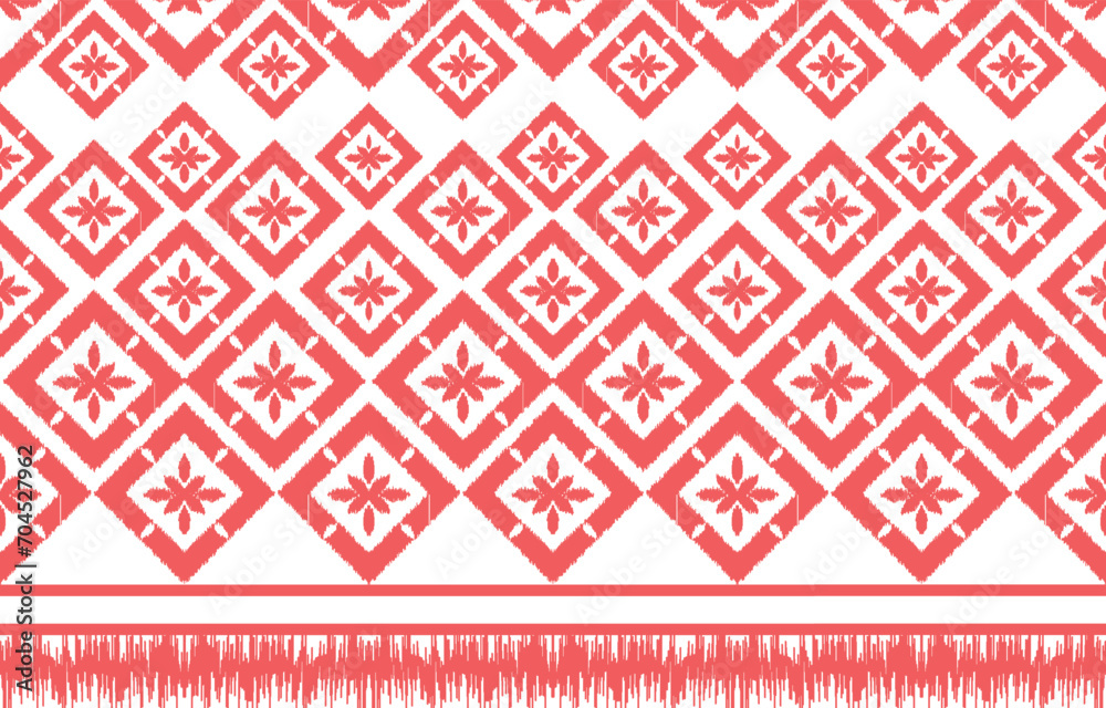 ikat Fabric Geometric Ethnic sealess Tribal pattern oriental traditional on pink and white background.Aztec style,embroidery,abstract,vector.design for texture,fabric,clothing,wrapping,carpet. ikat Fabric Geometric Ethnic sealess Tribal pattern oriental traditional on pink and white background.Aztec style,embroidery,abstract,vector.design for texture,fabric,clothing,wrapping,carpet.