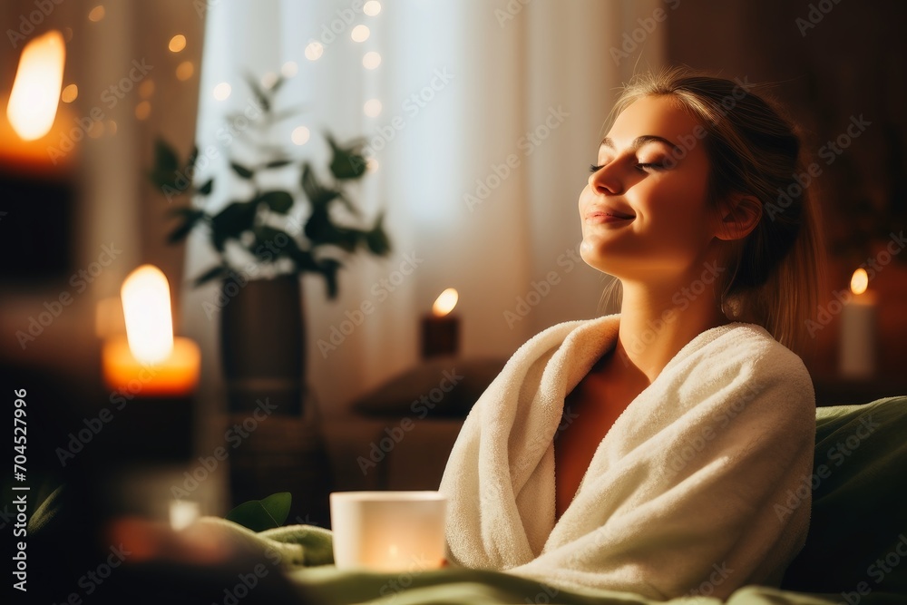 A woman has a wellness day in a cosy atmosphere. A woman has a wellness day in a cosy atmosphere.