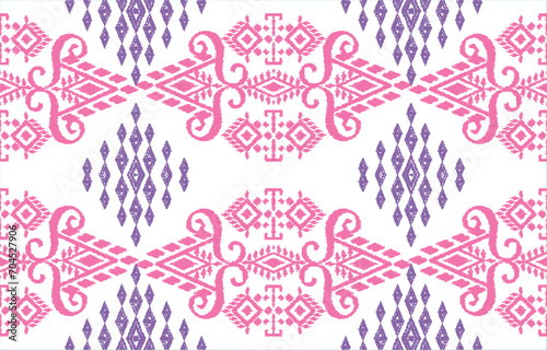 ikat Fabric Geometric Ethnic sealess Tribal pattern oriental traditional on pink and white background.Aztec style,embroidery,abstract,vector.design for texture,fabric,clothing,wrapping,carpet. photo