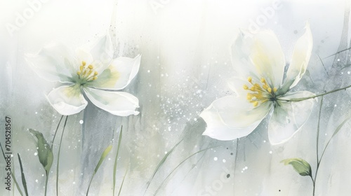 Blooming spring white snowdrops background. International happy womens mothers day, 8 March, Easter concept. White spring flowers illustration for greeting card, banner, post, poster.. photo