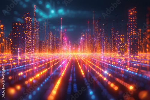 Abstract speed light flow through the city with gradient and aesthetic Intricate lighting design