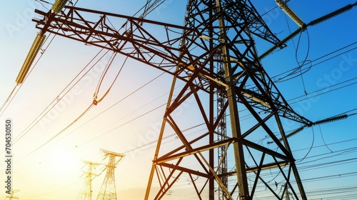 Sunset Serenity: Electric Pylon Bathed in Golden Light