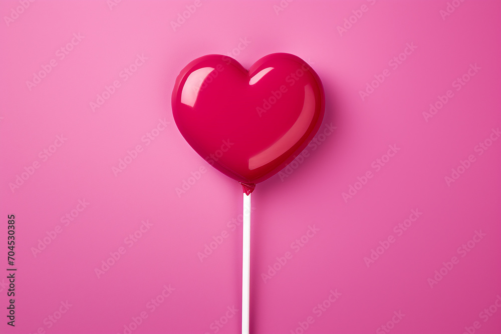 heart on a stick on a bright plain pink fuchsia background