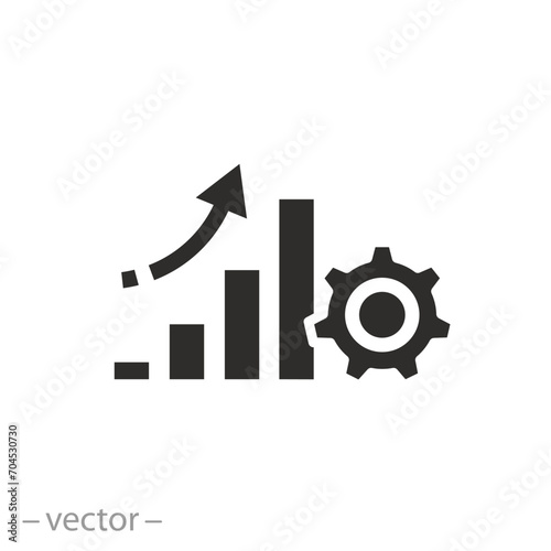 process efficiency icon, productivity, success graph with gear, flat symbol - vector illustration