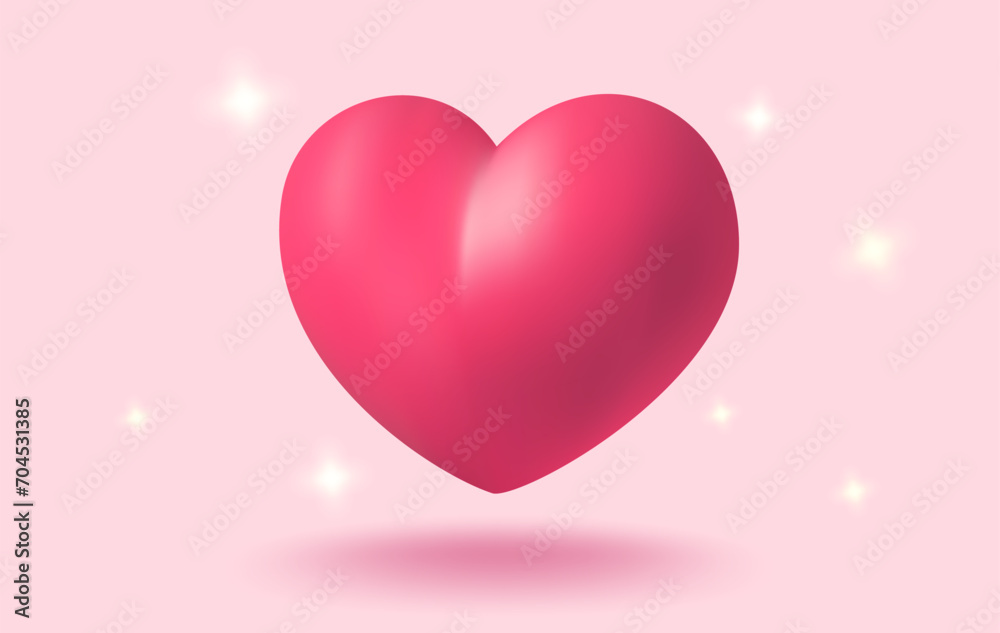 Vector icon of pink heart for Valentine's Day in realistic 3d style.