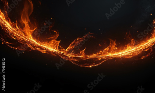 Abstract fire particles  sparks and smoke in the air with fire flames on a dark background