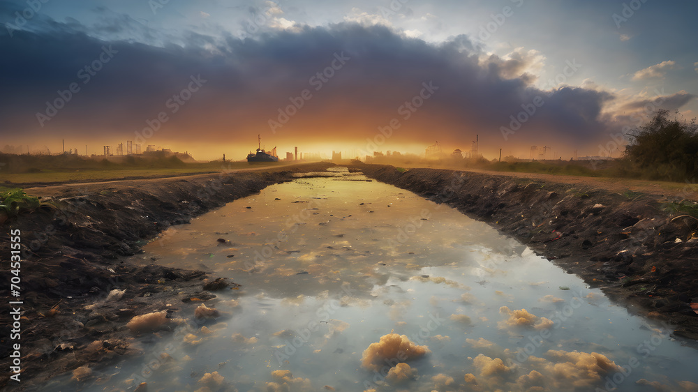 Water pollution an environmental disaster concept. Dirty polluted water with garbages. AI generated image Water pollution an environmental disaster concept. Dirty polluted water with garbages. AI generated image