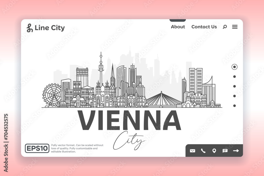 Vienna, Austria architecture line skyline illustration. Linear vector cityscape with famous landmarks, city sights, design icons. Landscape with editable strokes.