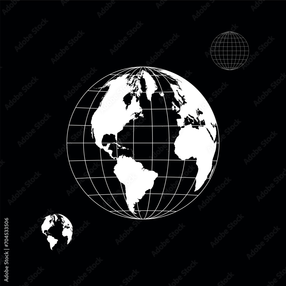 Obraz premium A white globe with lines and continents in vector on a black background
