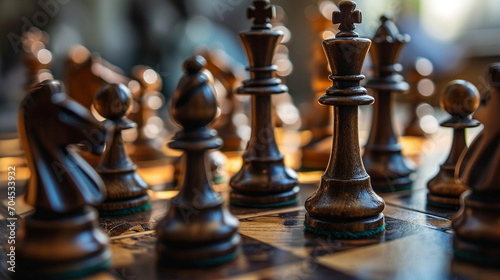 Business-themed chess match, AI Generated