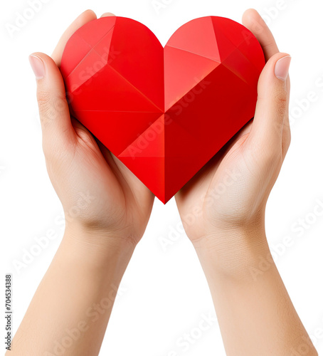 Hand holding red paper heart illustration PNG element cut out transparent isolated on white background  PNG file  artwork graphic design.