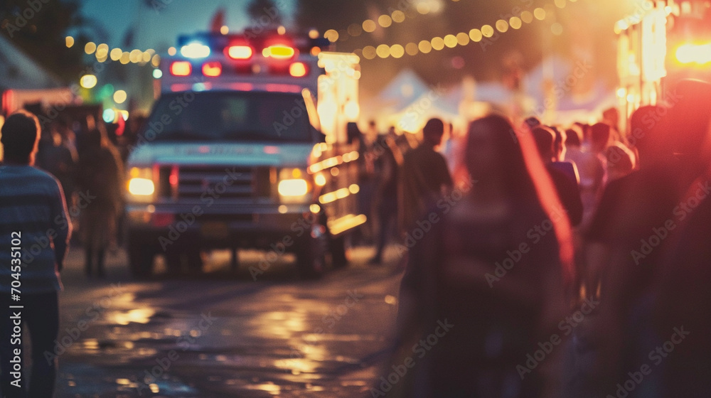 Ambulance rushing through festival crowd, AI Generated