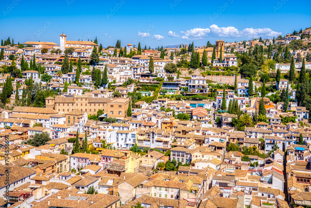 View of old historic homes of Granada, Spain from the Alhambra
