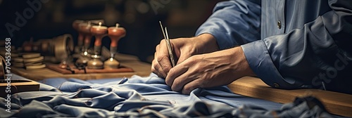Close-up of a tailor's hands working on a custom garment, craftsmanship and fashion