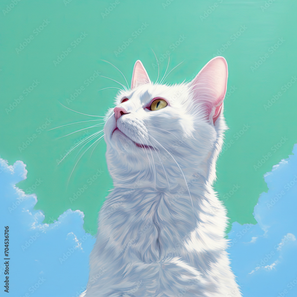 Elegant White Cat on Crisp Background Elegant White Cat on Crisp Background