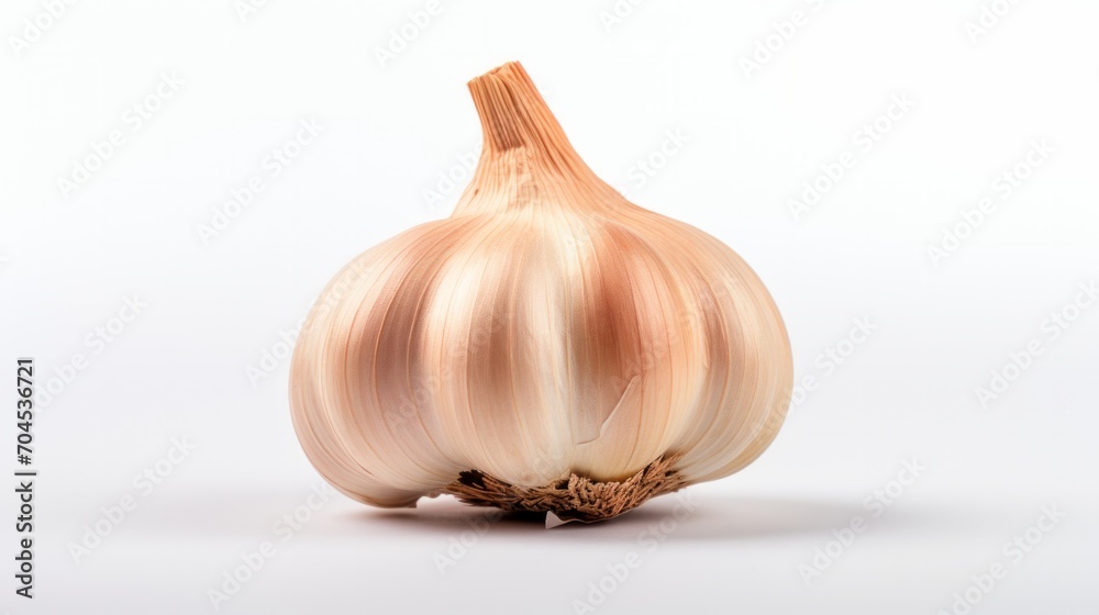 Closeup Garlic clove and bulb isolated on white background. Neural network AI generated art