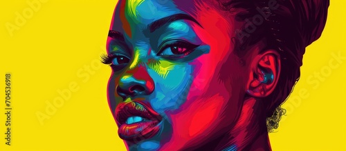 Colorful pop art portrait of a beautiful dark-skinned African woman emphasizing the importance of black lives.