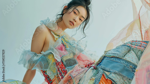Model in patchwork fashion design