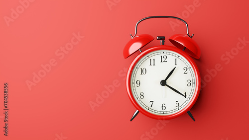 Red vintage alarm clock on red color background,3D render