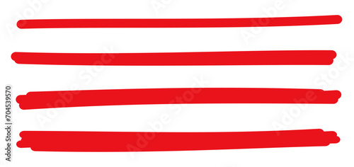 Line marker underline set shape, red strokes isolated, underlining with a red marker paint, crossing out red line collection - vector