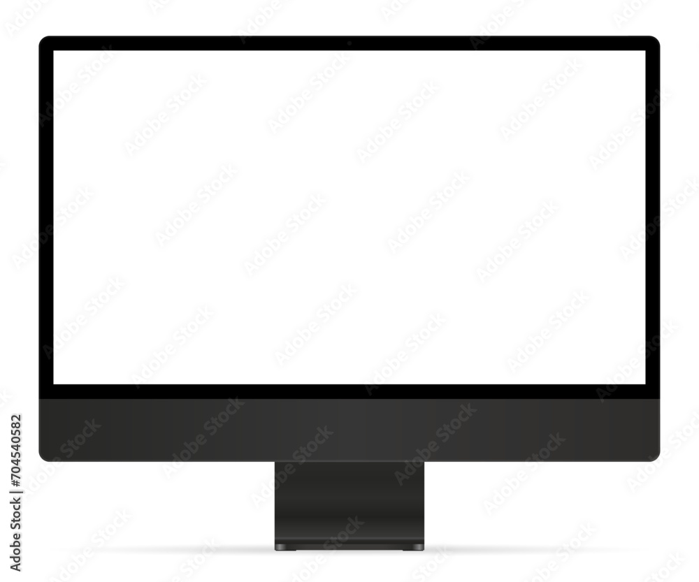 Computer black monitor with empty display, device screen mockup, blank screen - stock vector