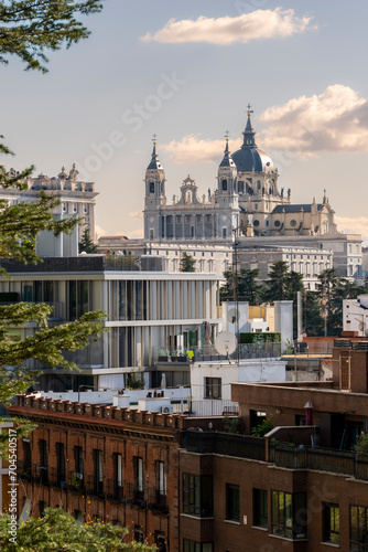 Panoramic view of Madrid with the Cathedral of Santa María la Real de la Almudena in the background