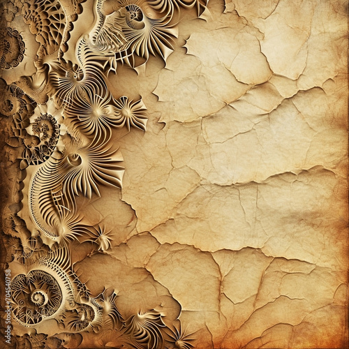 Abstract grunge background with ornament on old paper texture. Generated AI. © TADDEUS