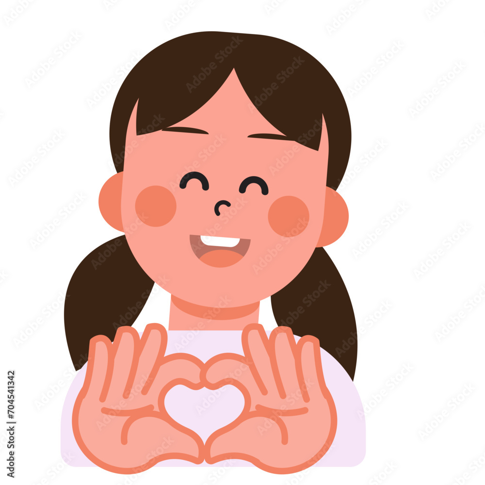 Fototapeta premium Boys and girls express their love in heart-shaped sign language on Valentine's Day. SVG
