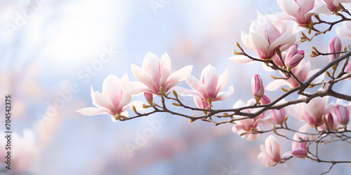 Branch with beautiful pink Magnolia flowers