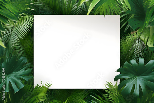 Tropical green leave foliage background with blank card