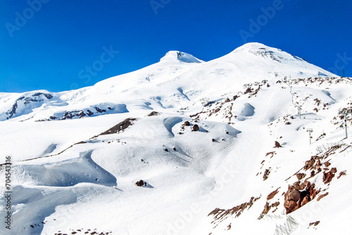 Winter mountains on a sunny day. The top of Elbrus, the Caucasus.