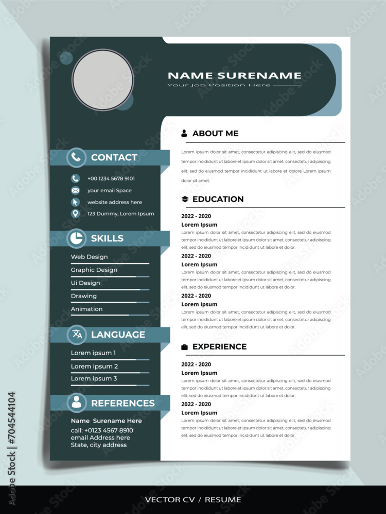 Obraz premium Professional Resume CV vector Graphic Template